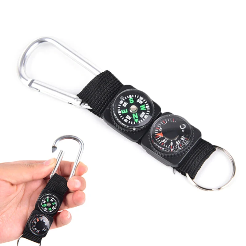 

Universal Multifunction 3 In 1 Camping Climbing Hiking Mini Carabiner Keychain Compass Thermometer Hanger Key Ring