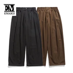 Men Korean Streetwear Fashion Vintage Elastic Waist Loose Casual Wide Leg Suit Pants Male Cityboy Harem Trousers