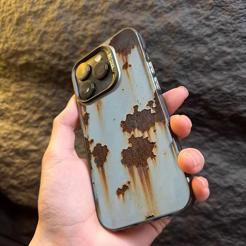 Hot Retro Rust Pattern Plating Phone Case For iPhone 16e 16 Pro Max 15 14 Plus 13 12 Mini 11 Pro Shockproof Silicone Back Cover