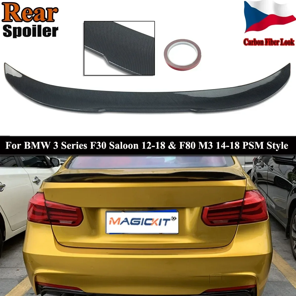 

For BMW 3 SERIES F30 M3 F80 PSM Style Rear Trunk Spoiler Carbon Fiber Bumper Lips Wing 320i 318d 316d 328i 335i 2014-2018