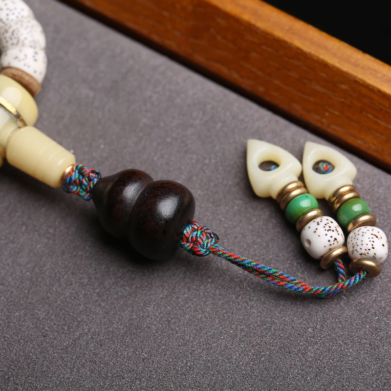 -Moon Bodhi 108 Buddha Beads, Large Bead String, Ebony Wood With Copper Accessories