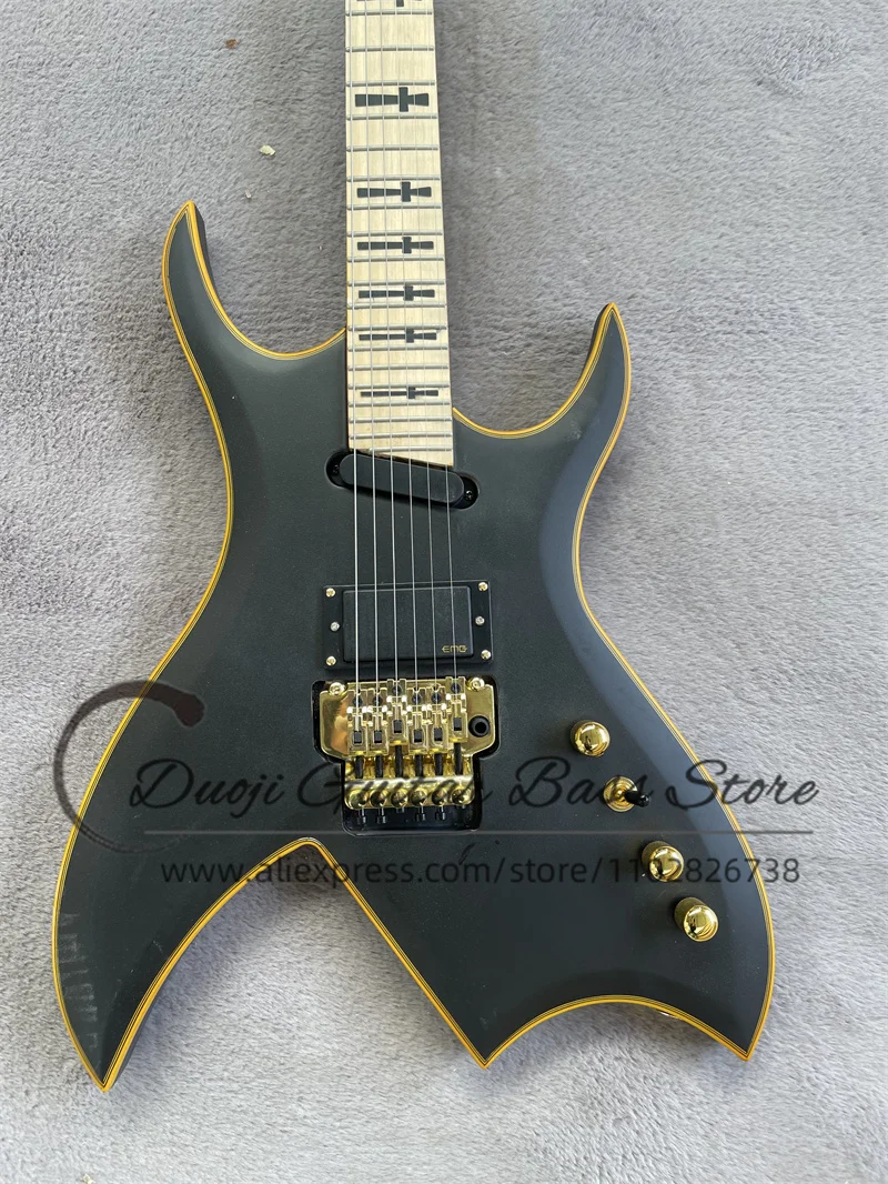 Pre-sale matte black electric guitar Yellow bound tremolo Bridge Maple neck Set In mahogany body maple fingerboard gold Tuners