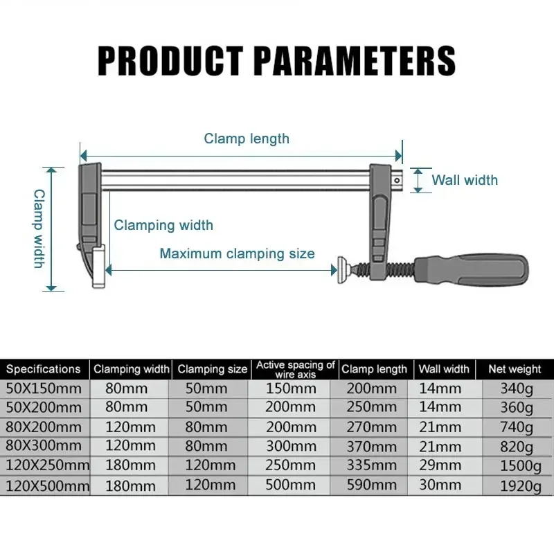 F Woodworking Clamp Hand Quick Grip Bar G Clamp Woodworking Metal Wood Fixing Clamp Carpentry Clamps Heavy Duty Hand Tools