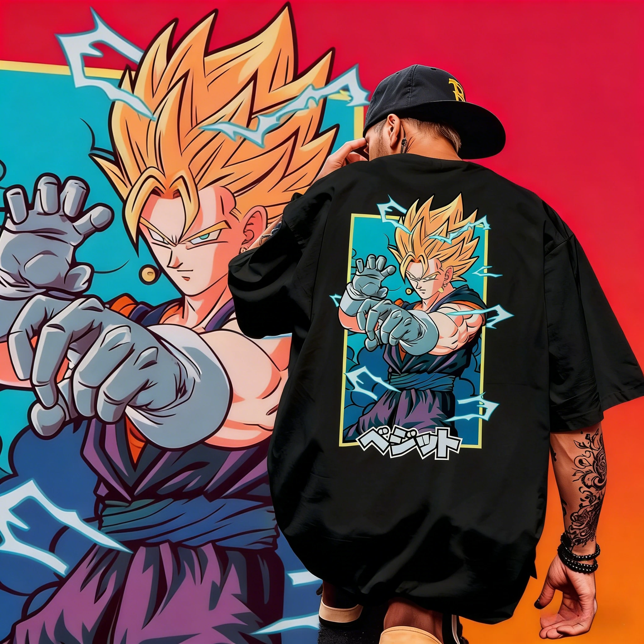 

Летняя футболка унисекс 2026 Dragon Ball Vegito из чистого хлопка, оверсайз, с коротким рукавом, с аниме-принтом в виде молнии, для мужчин, женщин и детей