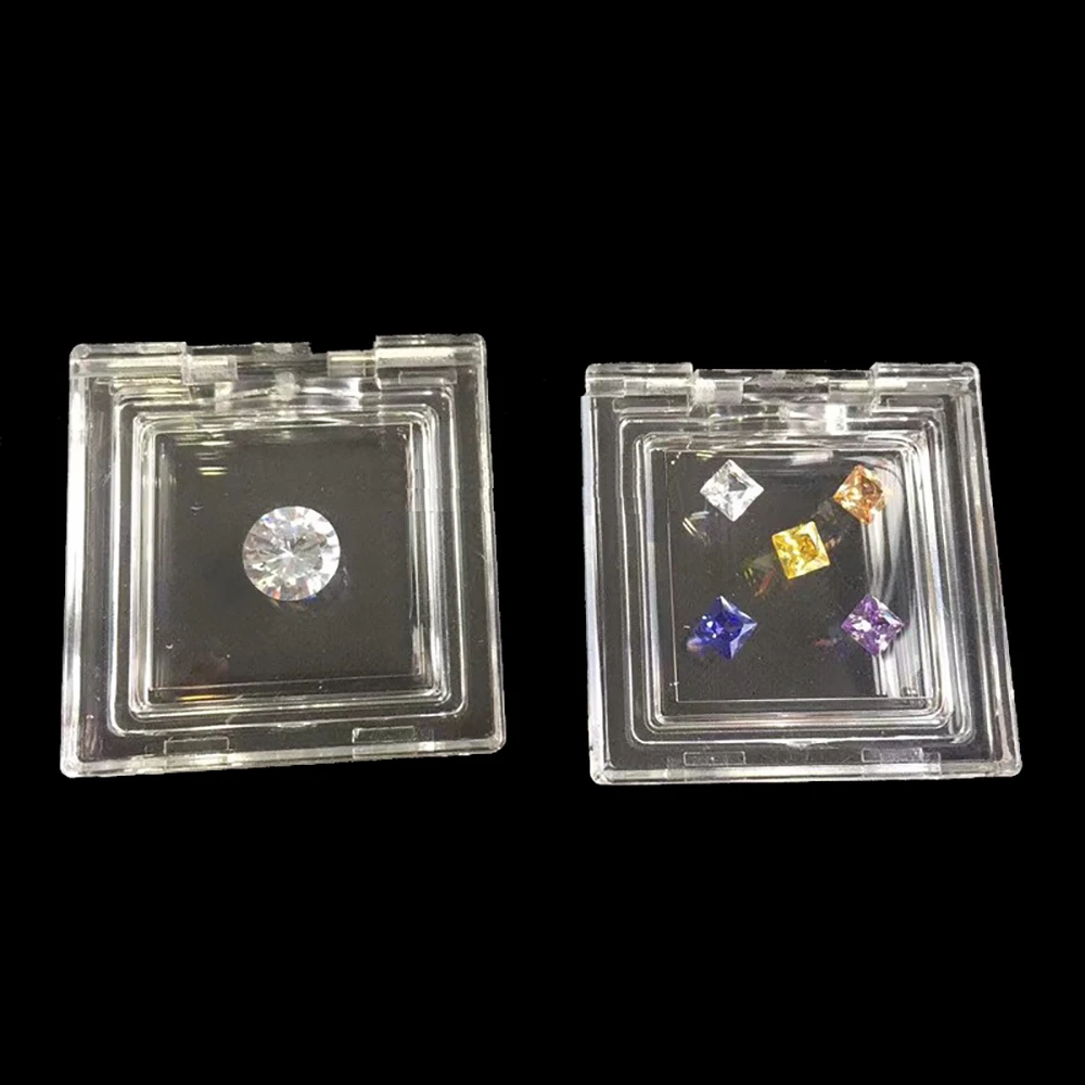 Transparent Stone Storage Box Gems GIA Jewelry Display Organizer Gemstone CVD IGI Gift Packaging Box Loose Diamond Showcase Tray