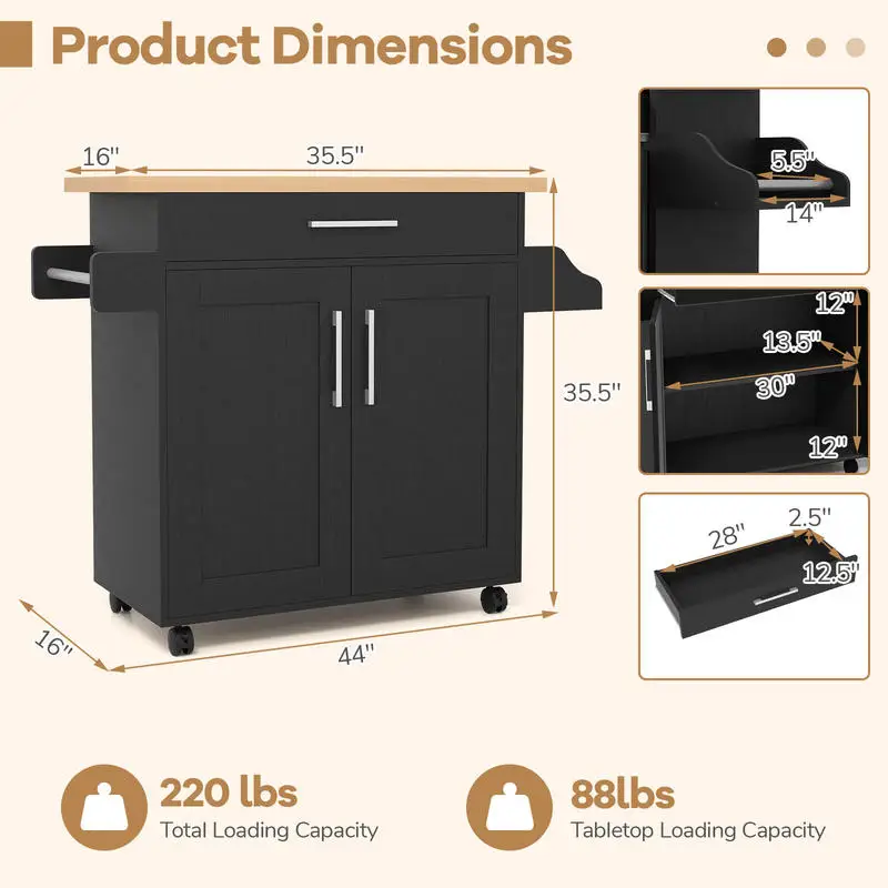 Picture 6: Kitchen Island Cart with Lockable Rubber Casters for Kitchen