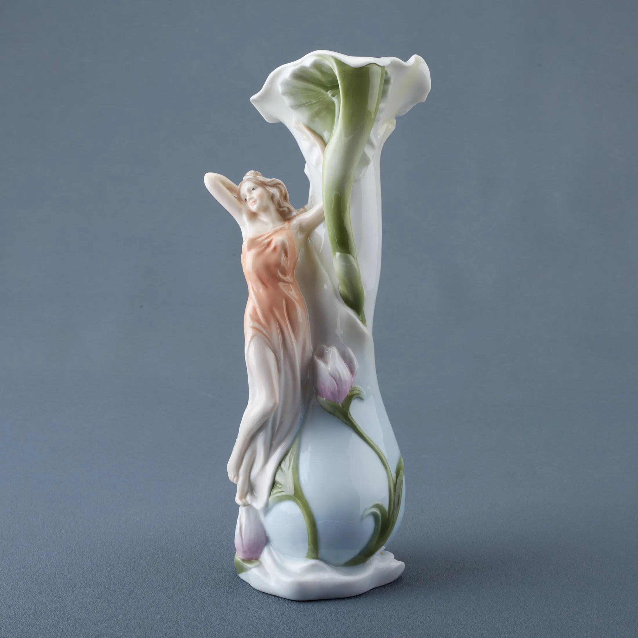 Hand Painted Porcelain Fairy Vase Calla Lily Sculpted Maiden Figurine Ceramic Flower Vase Home Tabletop Decorative Ornament Gift