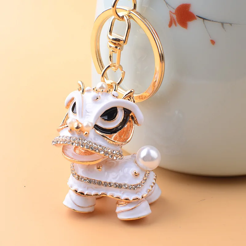 Chinese-Style Keychain Lion Dance Rhinestone Pendant Keychain Car Handbag Charm Creative Gift Christmas Carnival Dance Pendant