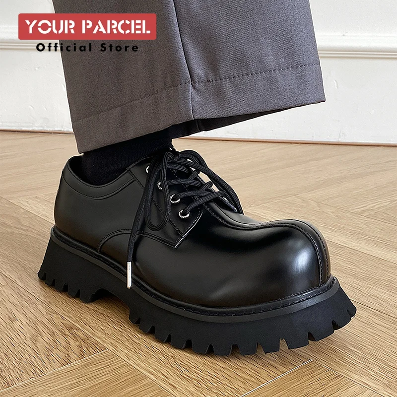 

High end thick soled big toe derby shoes for men black leather shoes niche design 2025 spring new height increasing Oxford shoes