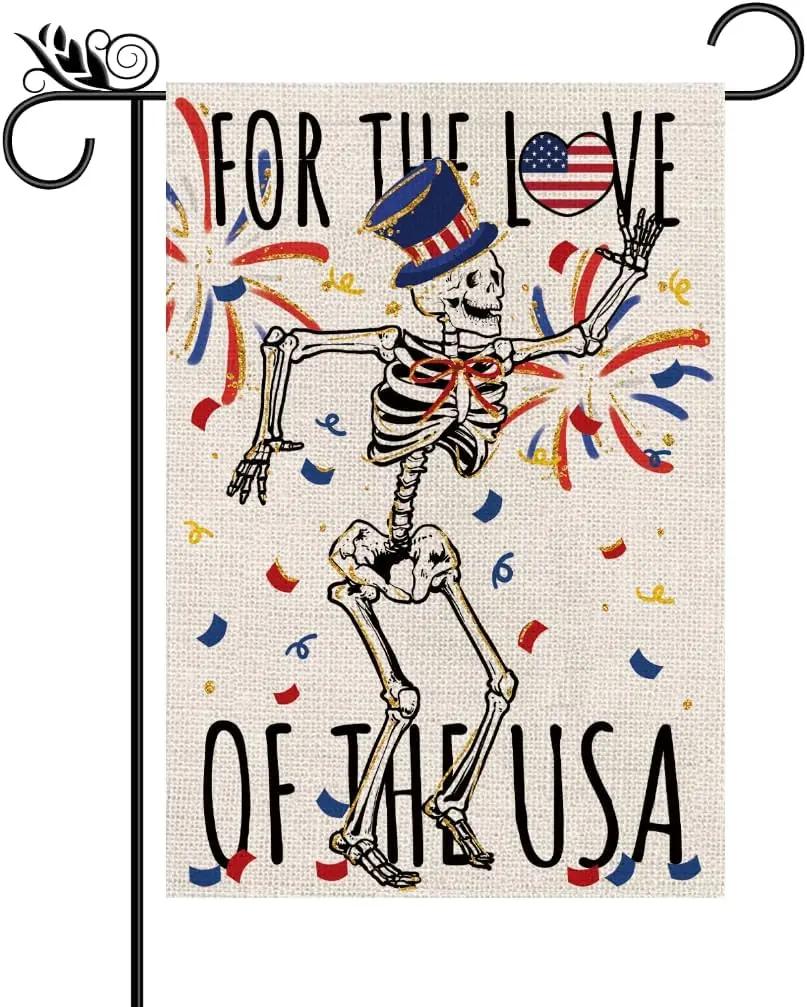 Patriotic 4th of July Garden Flag Funny Vertical Burlap Double Sided 12x18 Inch Patriotic USA Flag for Yard Lawn Outdoor Dec SSL