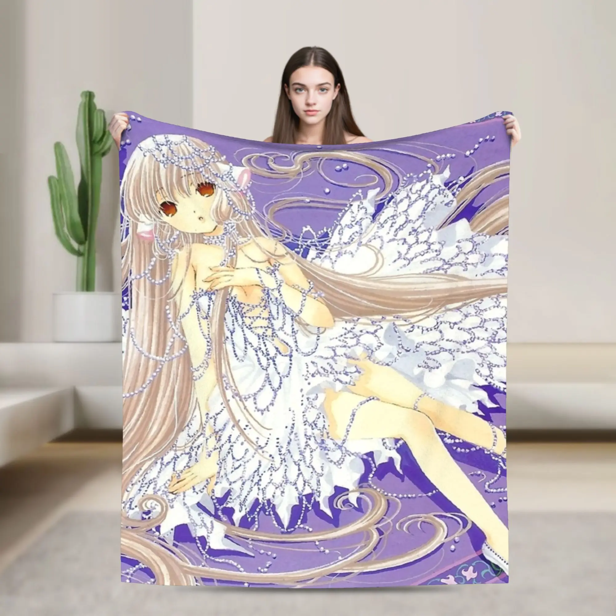 Chobits Photographic Print Fuzzy Blankets  Novelty Throw Blanket for Home 125*100cm Plush Thin Quilt