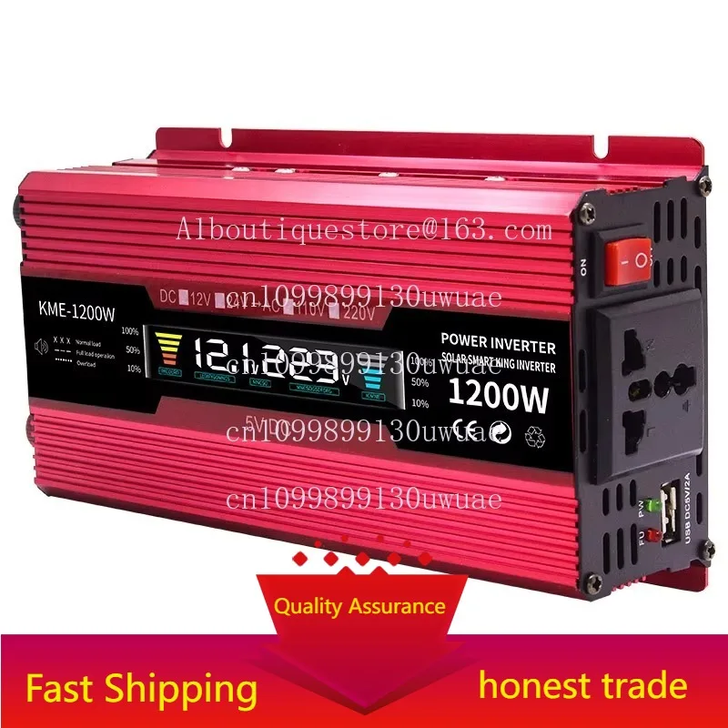 

Автомобильный дисплей напряжения, ЖК-дисплей, улучшенная синусоида, 12 В постоянного тока, 24 В до 220 В, 1200 Вт, автомобильный инвертор