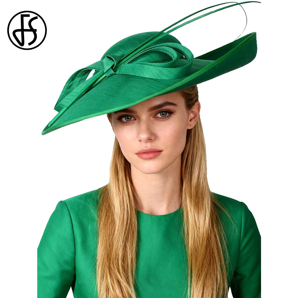 FS Large Wide Brim Kentucky Derby Hats Luxury Royal Wedding Bride Cap Red Green Church Hat For Women Elegant Sombrero Mujer 2026