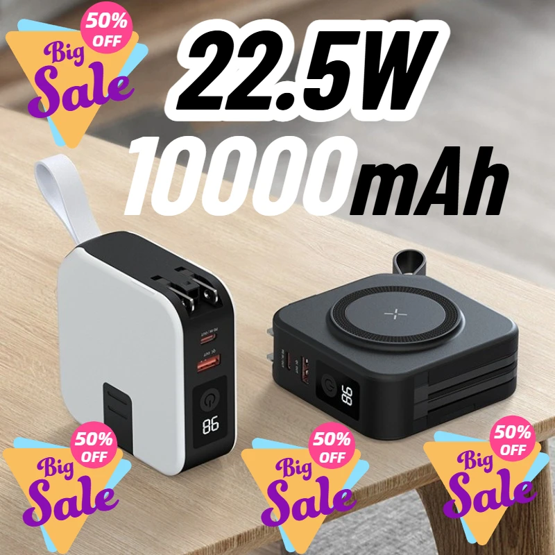 

НОВЫЙ магнитный блок питания 5 в 1 с вилкой переменного тока, 22,5 Вт, внешний аккумулятор с быстрой зарядкой, 10000 мАч для Xiaomi IPhone Huawei Samsung