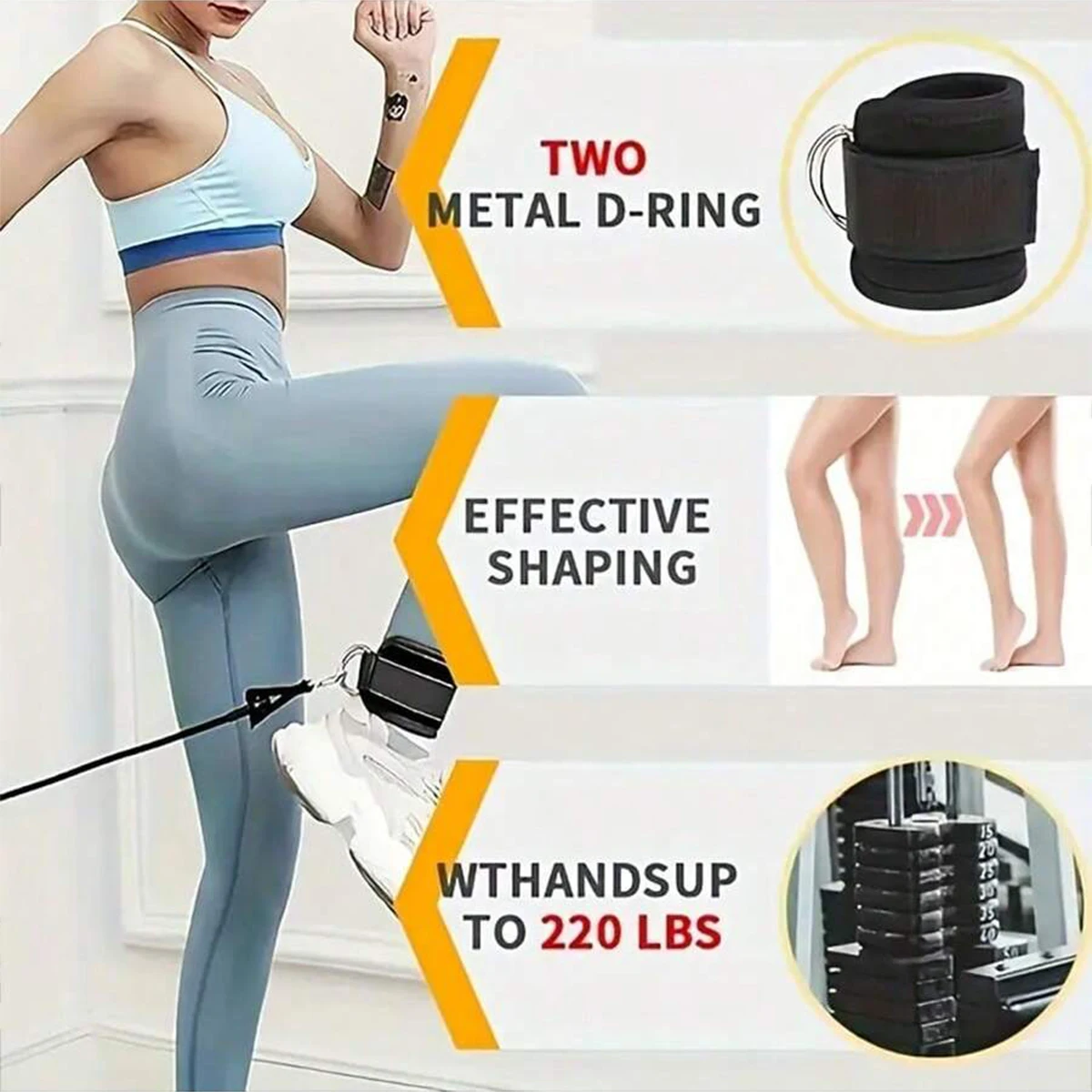 2 Stück gepolsterte Knöchelriemen für Kabelzuggeräte, verstellbare D-Ring-Knöchelmanschetten für das Beintraining zu Hause, für Männer und Frauen – Detail 6