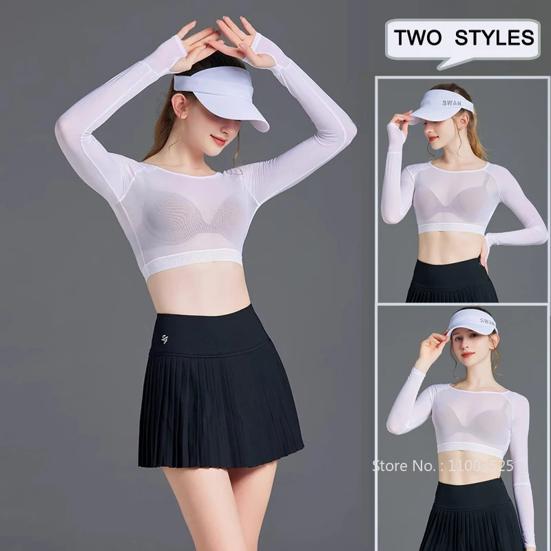 SG Summer Sunscreen Bottomings Shirts Women Long Sleeve Ice Silk Crop Tops Cooling Anti-UV Short Shirt Lady Thin Underwear