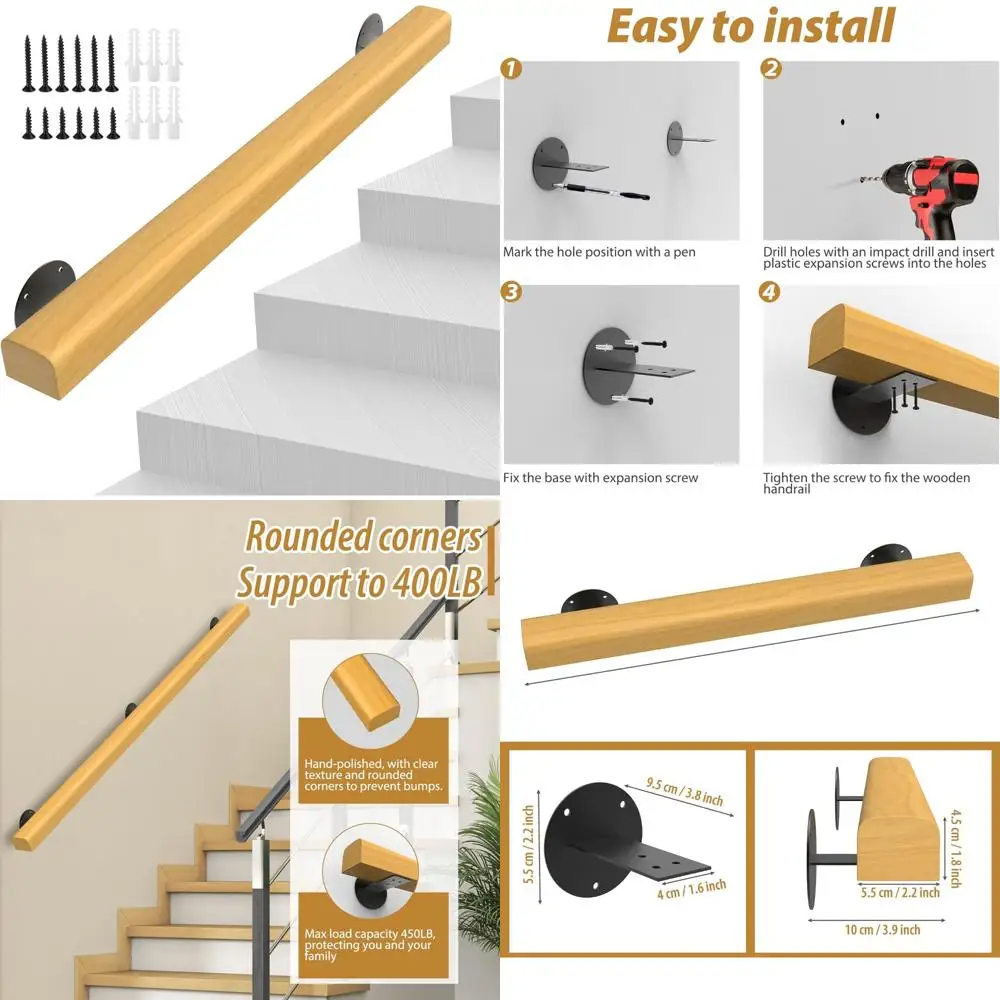 درابزين الدرج الخشبي - درابزين دعم غير قابل للانزلاق للداخلية والخارجية بطول 3 أقدام لدراجات الدرج القوية #1