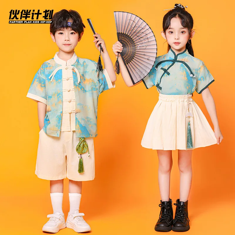 Children's Hanfu Ancient Costume National Learning Classical Team Uniform Collective Dance Chorus Clothes Summer Chinese Style