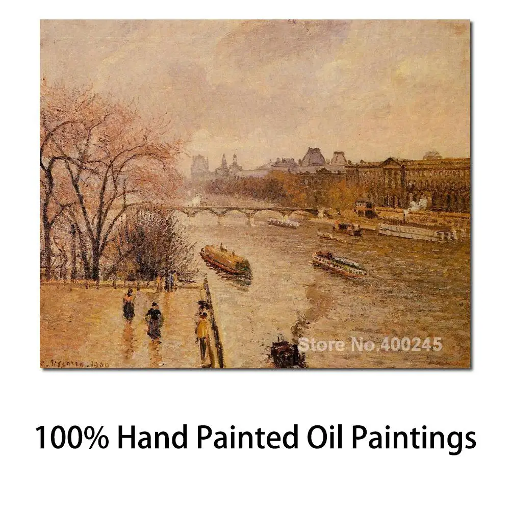 

Famous Handmade Oil Paintings by Camille Pissarro The Louvre, Afternoon, Rainy Weather Wall Art High Quality