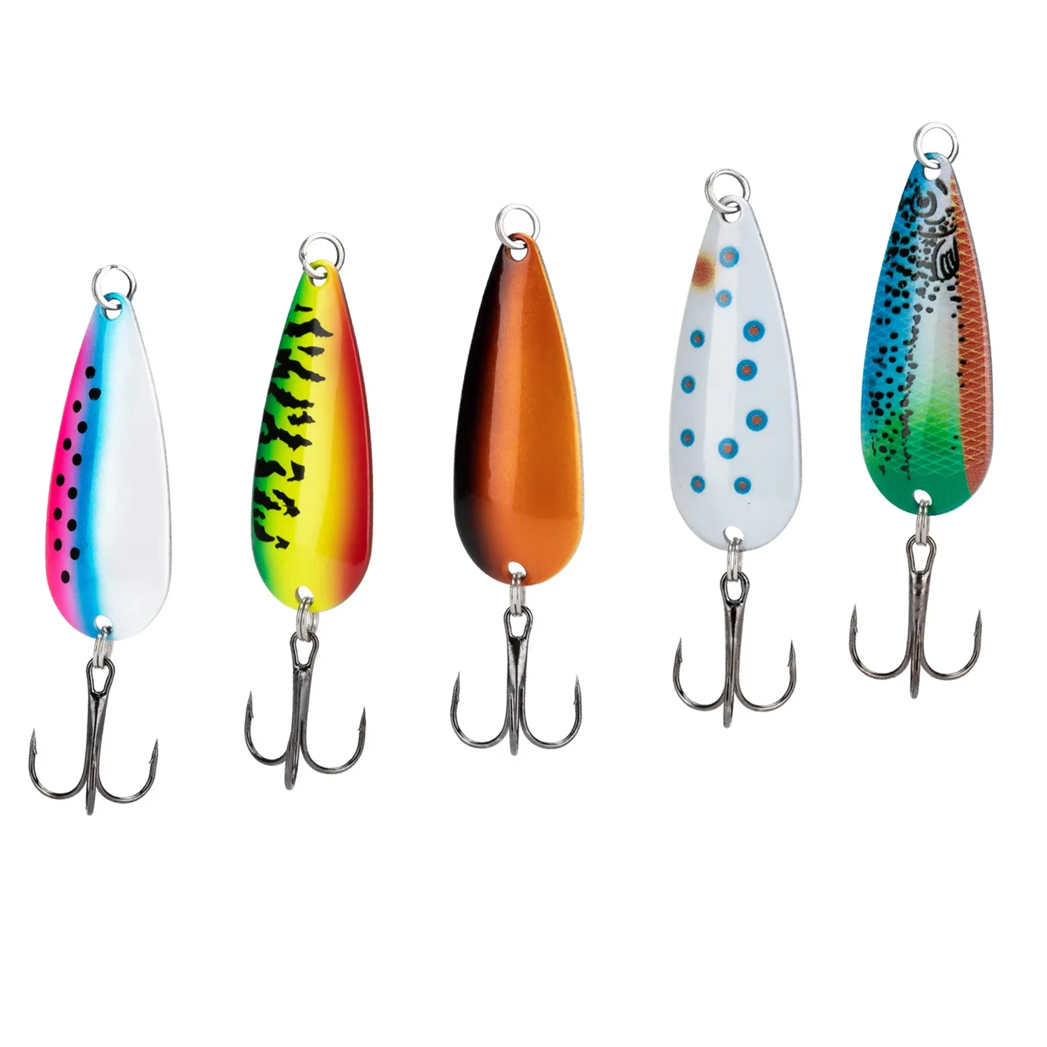 

QualyQualy 5pcs Trout Spoons Lures 3.5g 5g 7g 10g 15g Sea Fishing Spoon Metal Hard Bait For Pike Bass Fishing Spinner Jig Lure