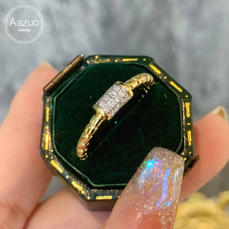 

Aazuo 18K Yellow Gold Real Diamonds Instagram Hot Sale Line Ring Gift For Women Luxury Engagement Halo anillos mujer Party