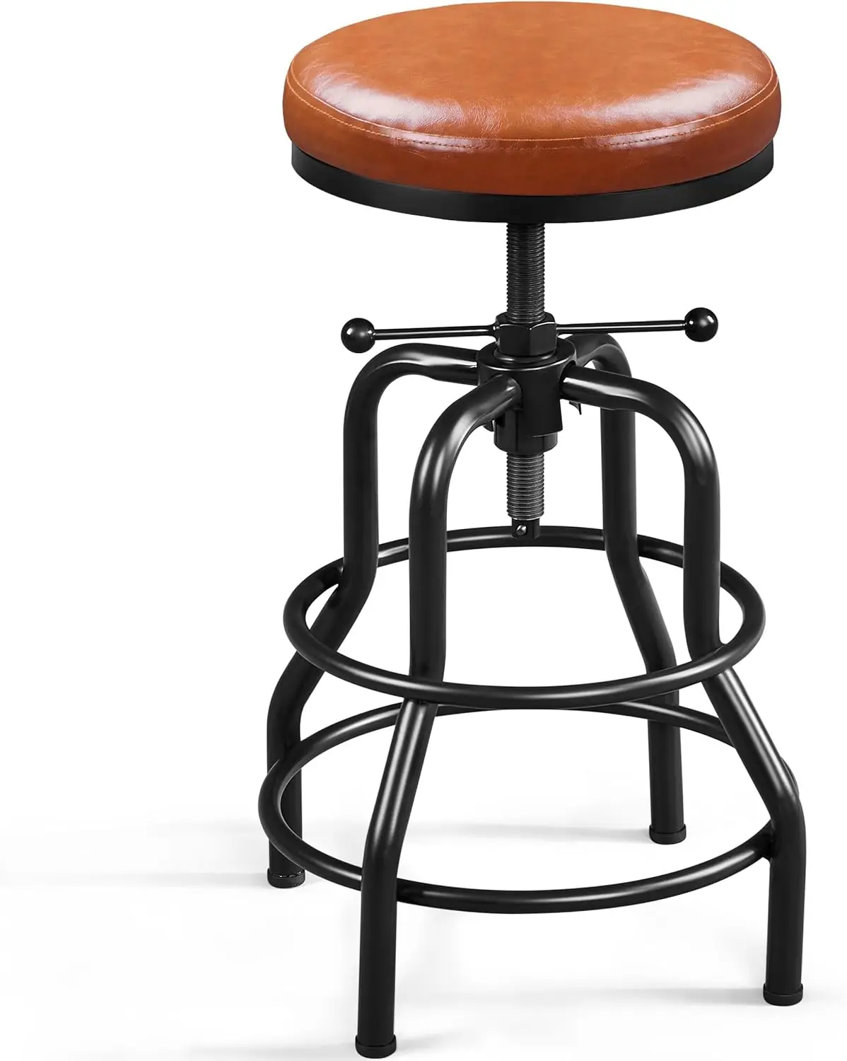 

Adjustable Metal Bar Stool with Faux Leather Seat, Vintage Industrial Design, 21.5-28 Inch Height, Light Brown