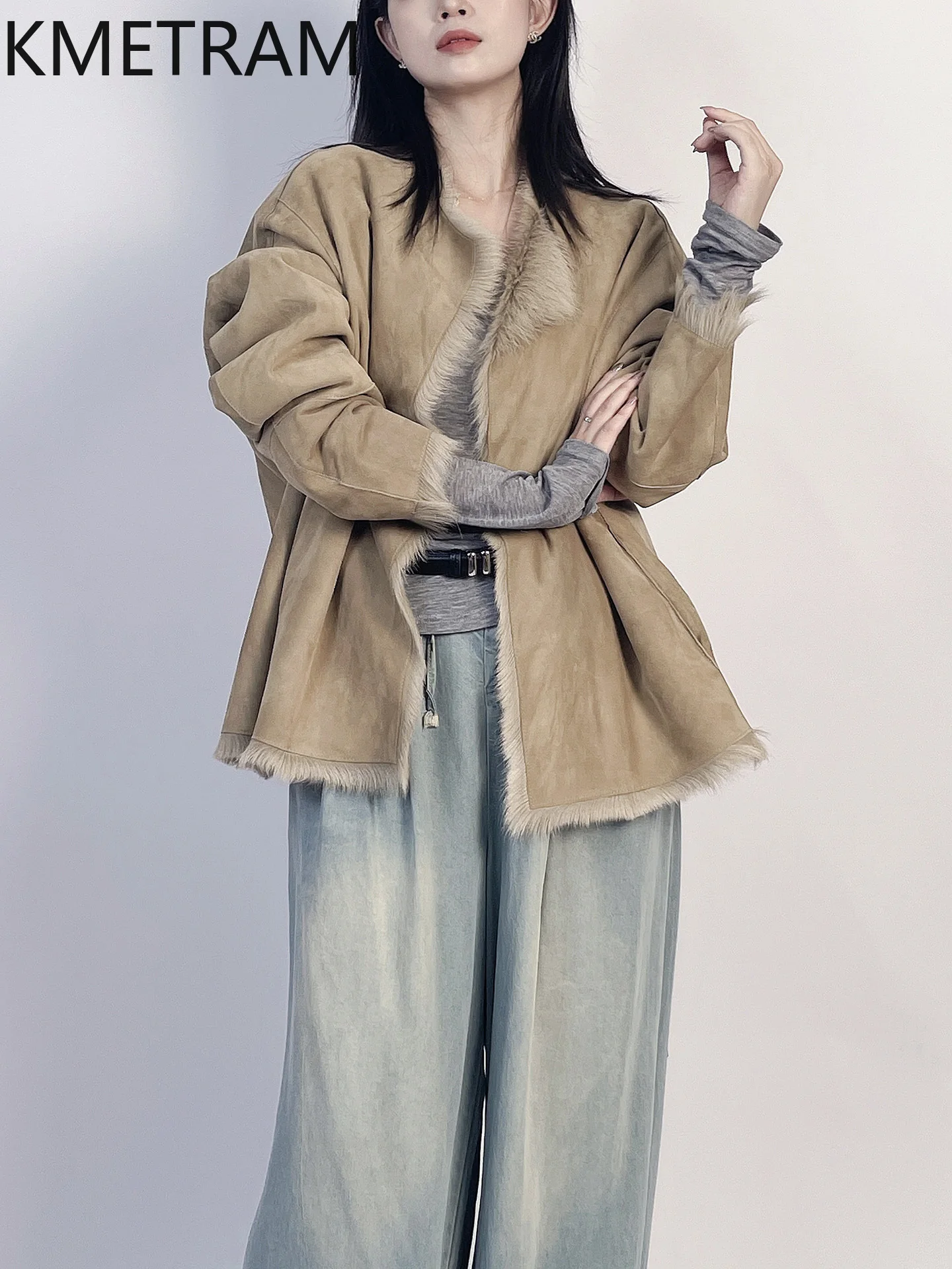 KMETRAM-abrigo de piel de cabra Natural con lana adjunta, chaqueta corta de piel auténtica de lujo, ropa de mujer, abrigos nuevos de invierno, шу onder