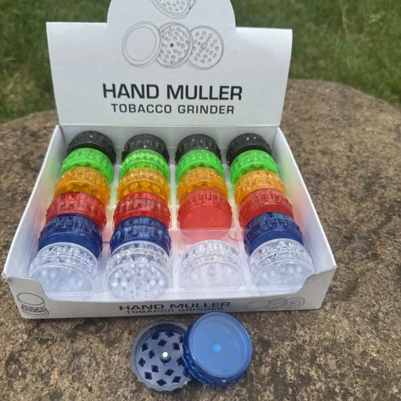 24Pcs/Box Dia 40MM 2Layers Plastic Herb Grinder Hand Pepper Mill Spice Crusher Mixed Color Smoking Accessories