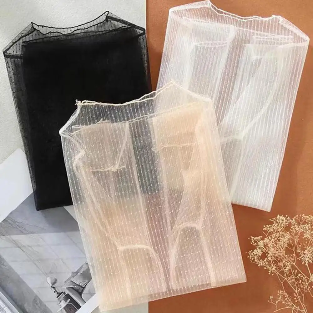 Women Top Ultra-thin See-through Lace Long Sleeves Solid Color Loose Soft Casual Mock Neck Visible Spring Summer Shirt 90