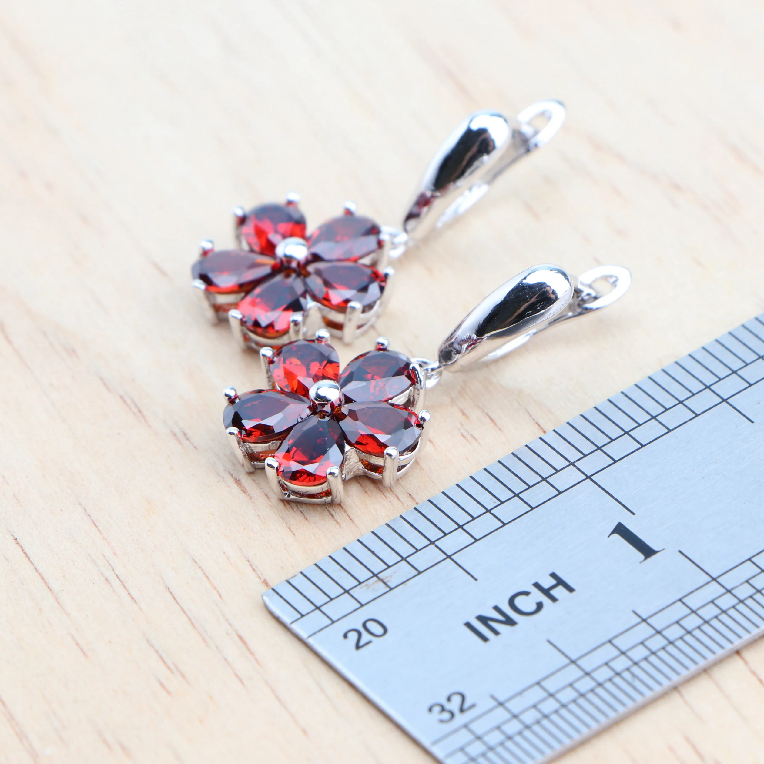925 Sterling Silver Jewelry Sets Earrings Rings Pendant Necklace Red Zirconia Bridal Bracelets For Women Wedding Set Jewelry