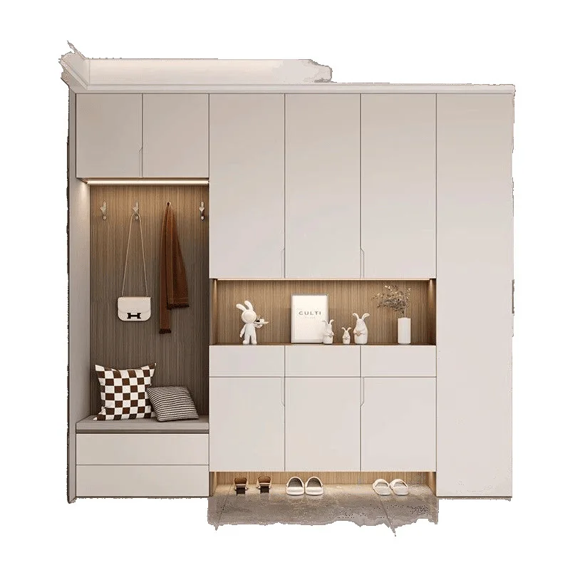 Solid wood home wall mounted shoe cabinet, large capacity floor standing storage cabinet at home entrance