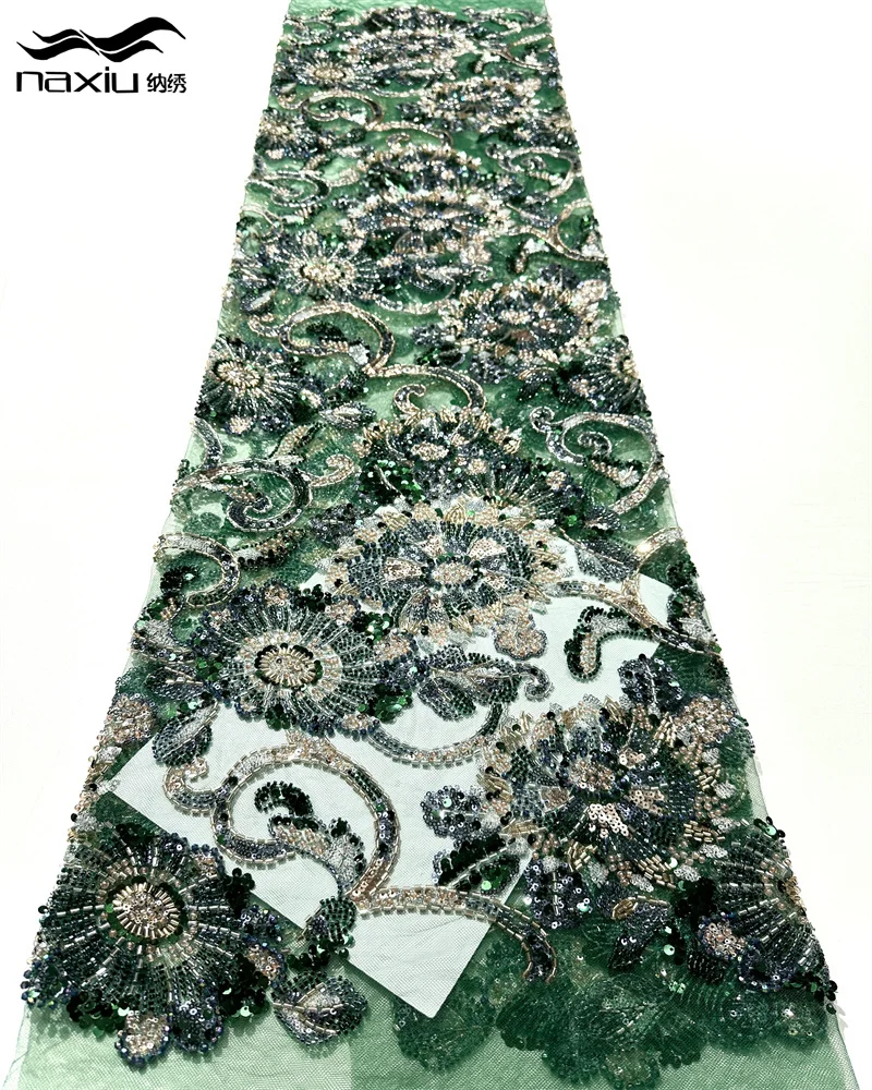 

Madison African French Sequined Lace Fabrics High Quality Heavy Lace Nigerian Beaded Embroidered Material For Party Wedding