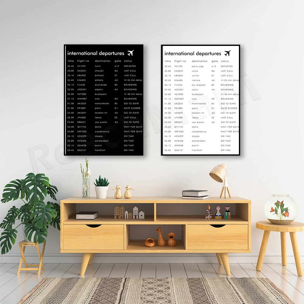 Airport timetables, airport posters, flight and aviation, travel prints, canvas print gifts