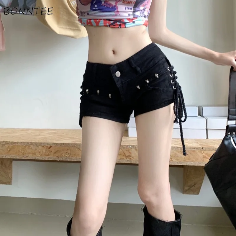 

Shorts Women American Vintage Tight Fit Bandage Chic Hip-covering All-match Solid Trendy Sexy Spicy Girls Korean Fashion Summer