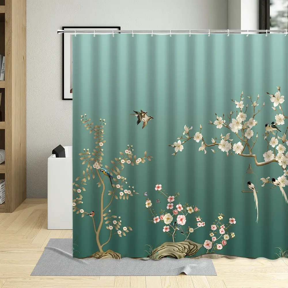 Vintage Shower Curtain for Bathroom, Beautiful Flower, Cherry Blossom Tree, Polyester Fabric, Bathtub, Home Decor Screens