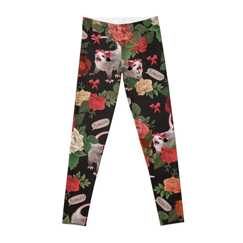 Opossum Floral Pattern (with text) Leggings fitness set gym workout shorts Sports pants woman for fitness Womens Leggings