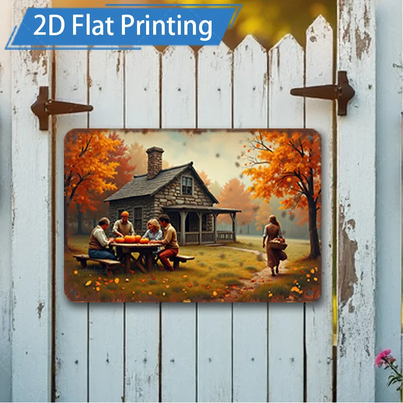 1pc 8x12 polegadas sinal de metal rústico outono fazenda cena 2d metal arte da parede decoração