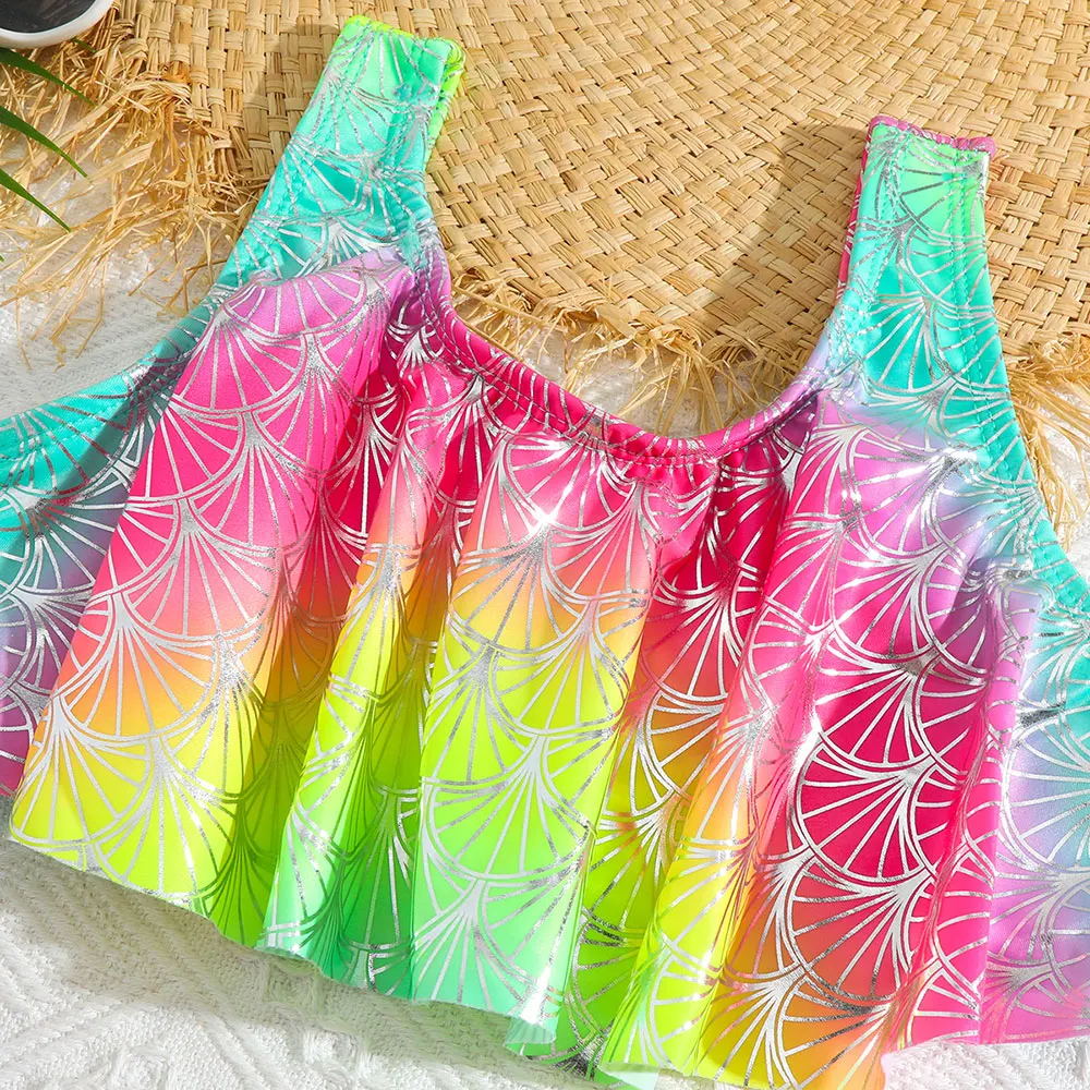 Girls Fish Scale Mermaid Bikini Swimsuit Kids Ombre Ruffle Two Piece Children\'s Swimwear 4-18 Years Teen Bathing Suit Beachwear