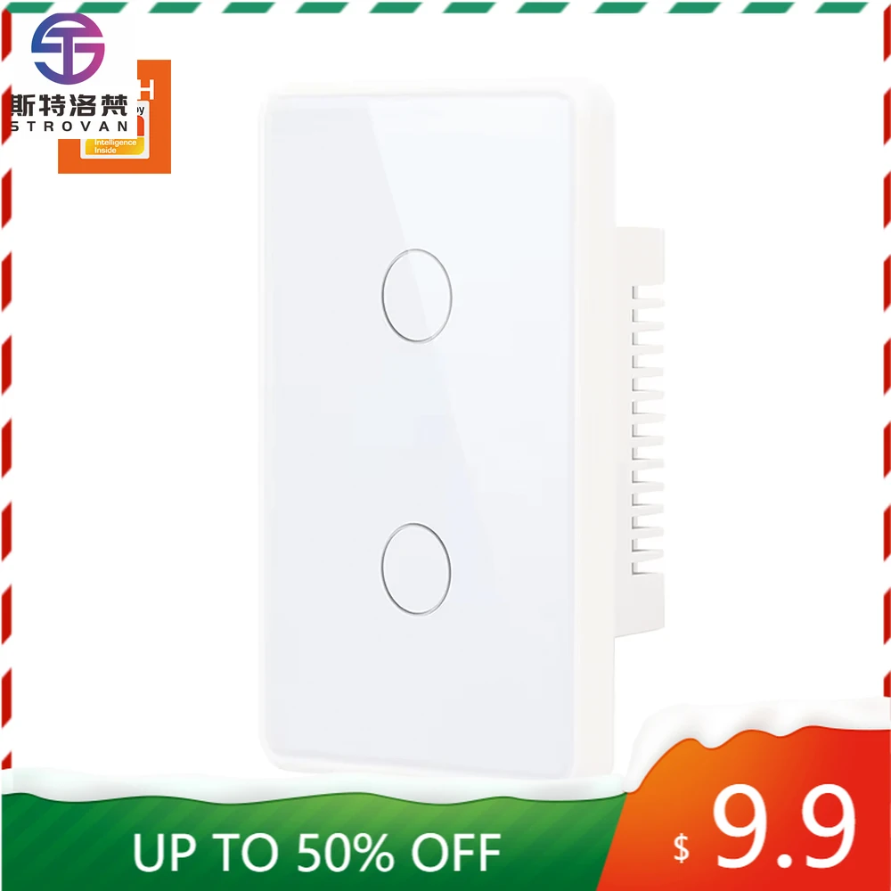 

STLF Tuya WiFi Smart Switch App Control Glass Panel Touch Switch 2 Gang Us Standard Smart Light Switches