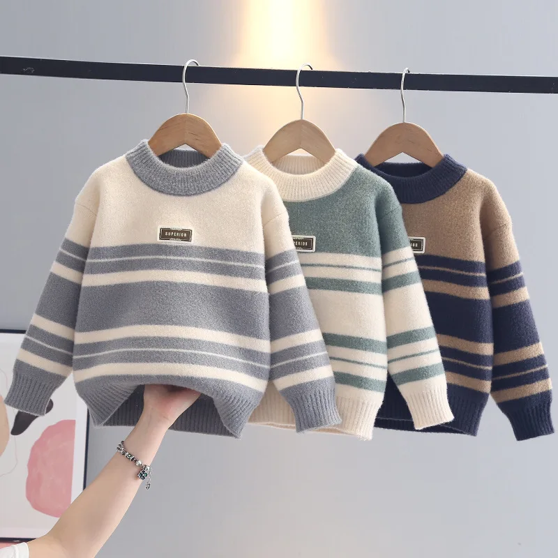 Jungen Strickpullover Herbst Winter Pullover für Kinder Kinder Gestreifte Sweatshirts Teenager Unterhemden Babykleidung 1-10T