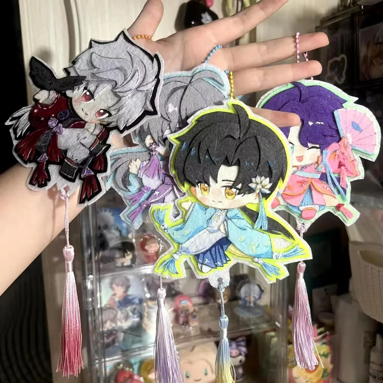 "사랑과 깊은 공간" 팬메이드 상품 Q버전 부직포 펜던트 키체인, 고급스러운 가방