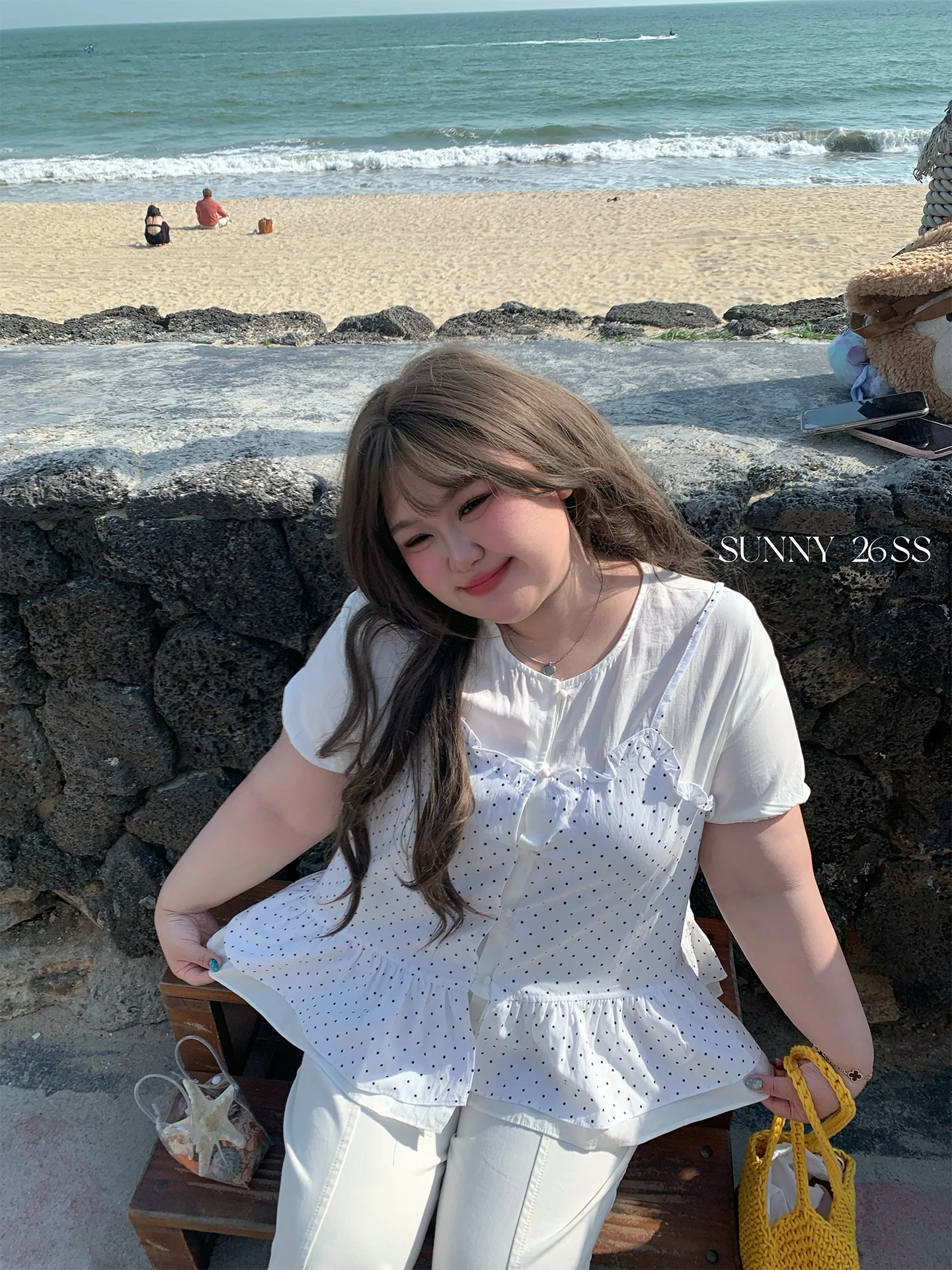 

Стильная блузка в горошек для женщин, повседневный стиль, высокая талия, льняная смесь, короткий рукав, круглый вырез, средней длины, большие размеры.