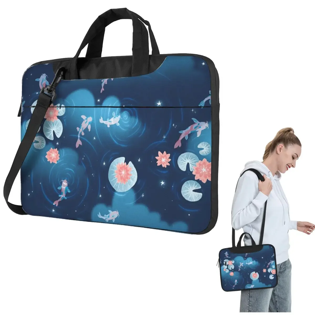 Koi Pond - Night Crossbody Laptop Bag Case Computer Bag Resistant Protective Notebook Pouch for Lenovo