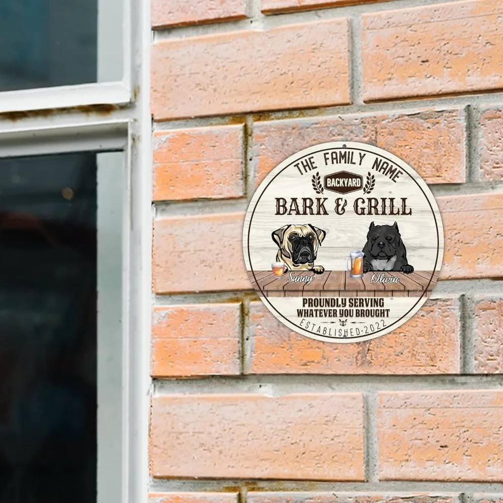 CIFbuy Custom Dog Names Vintage Round Metal Plaque,Backyard Barbecue Pet Wall Ornament Gift (For Decoration Only)