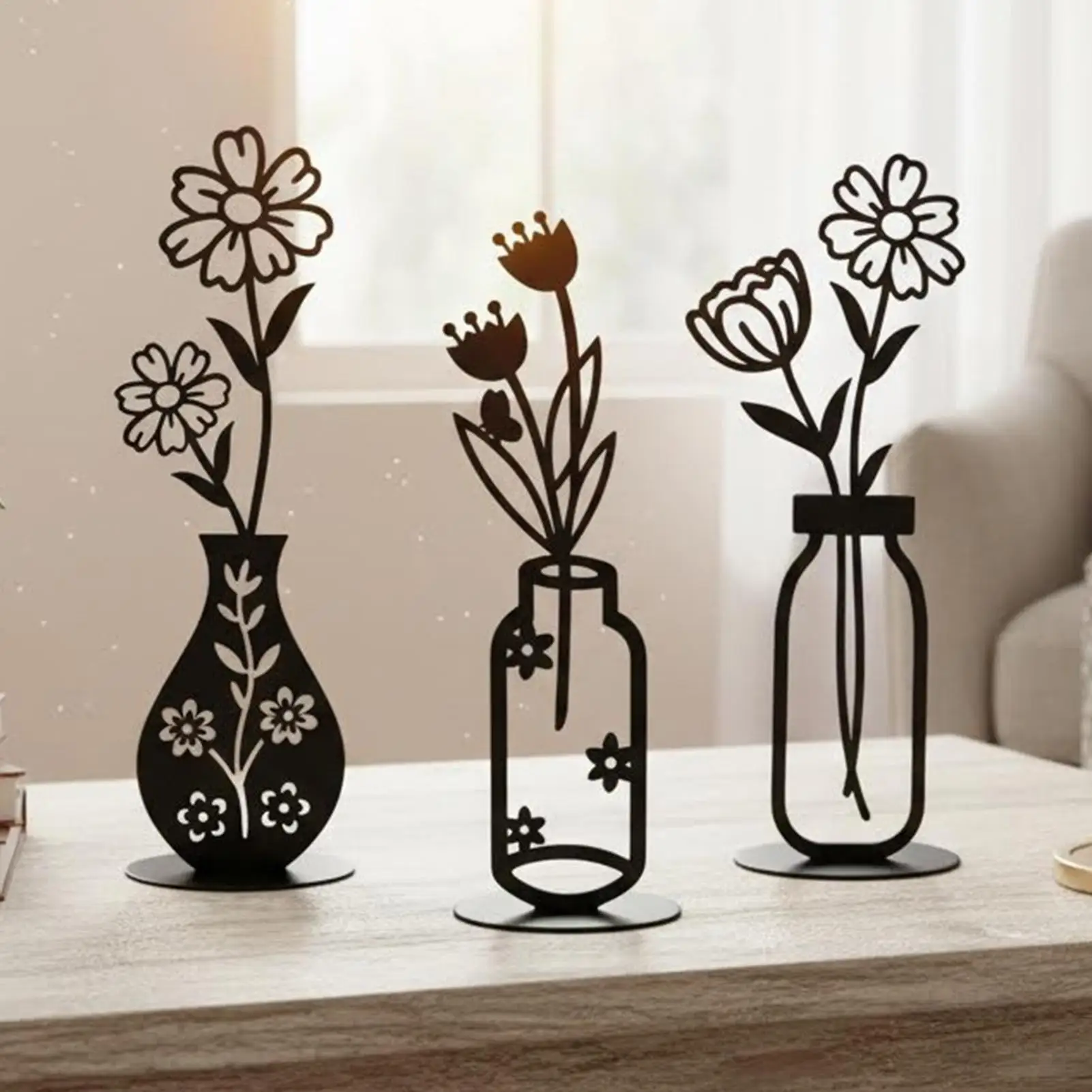 3-teiliges Eisen-Statuen-Set: Niedliche Blumenvasen als Tischdeko für Schlafzimmer, Wohnzimmer, Küche, Bauernhaus, Apartment, Büro – Vasen-Set
