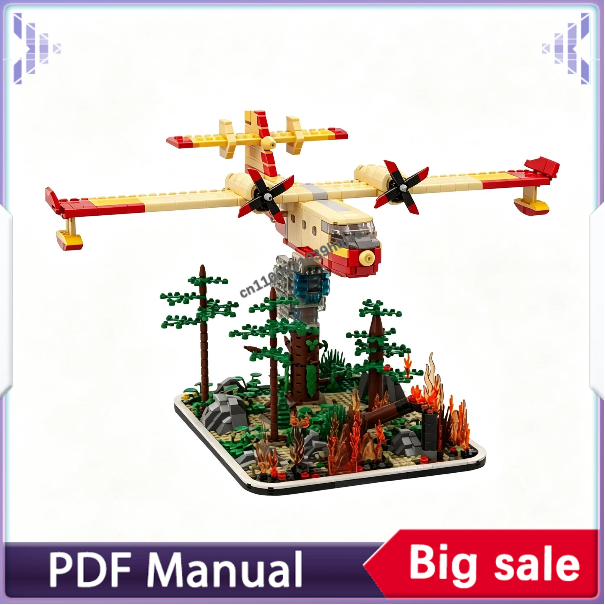 MOC Canadair CL-415 Aerial Firefighter Seaplane Model Building Bricks DIY Assemble Aircraft Blocks Set For Home Decoration