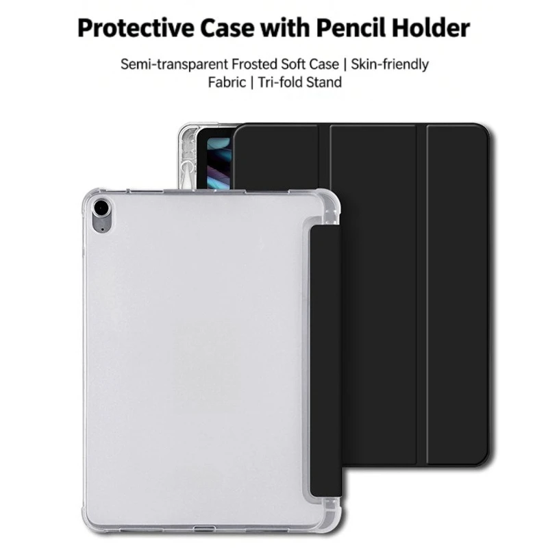 For iPad 10th 11th 2022 2025 Generation Flip Smart Cover Soft Silicone With Pencil Holder TPU Soft Edge Full-body Case