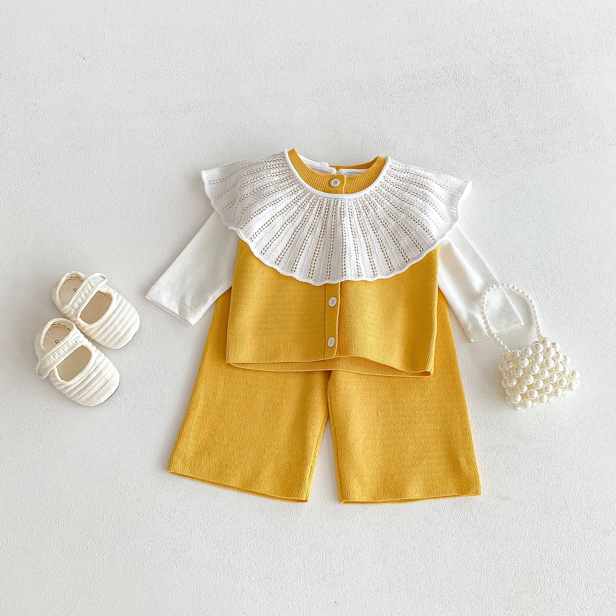 New autumn knitted set for girls: loose, stylish cardigan vest and matching pants two-piece outfit