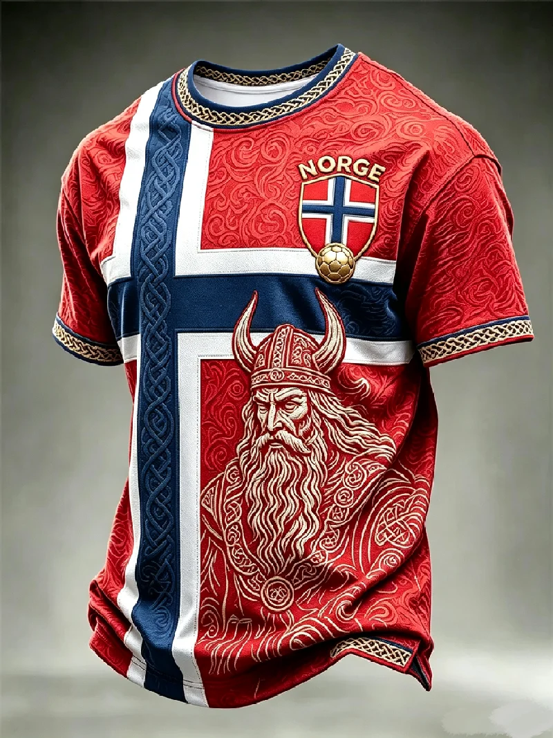 Unisex Norge Viking Warrior 3D Print Football Jersey Norway Celtic Knot Short Sleeve Soccer Fan Breathable Casual Streetwear Top