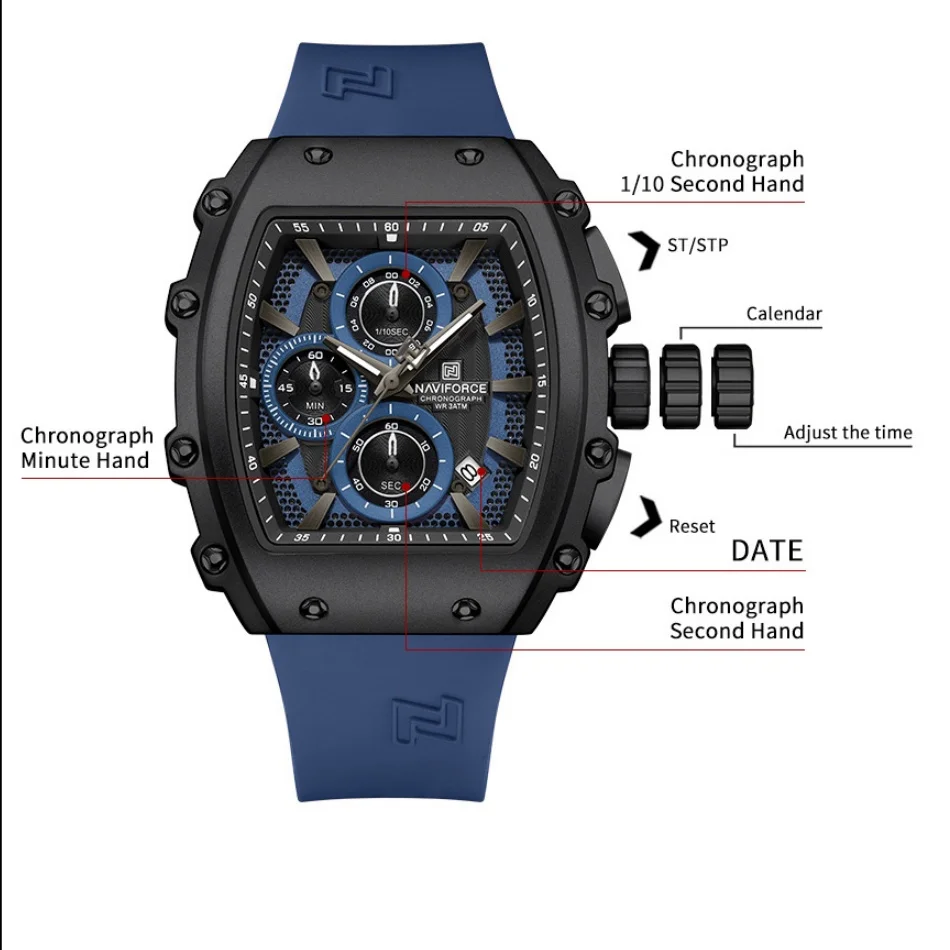 NAVIFORCE Men's Watch Quartz Chronograph Waterproof Date Display Steel Band Hot Business Fashion Casual Sports Male Gifts NF8070